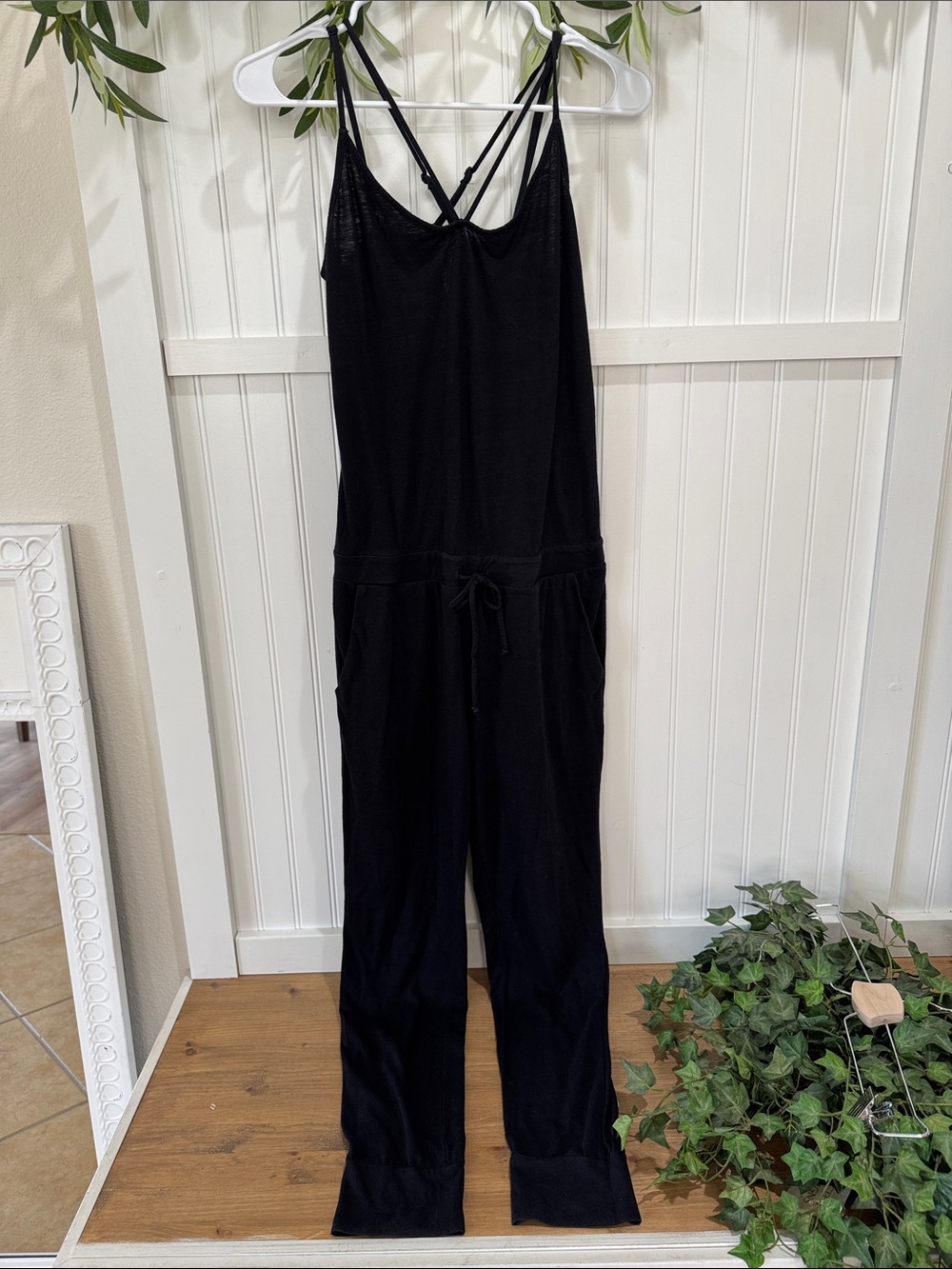 #97 PAM & GELA Black Drawstring Jumpsuit with Adjustable Spaghetti Straps